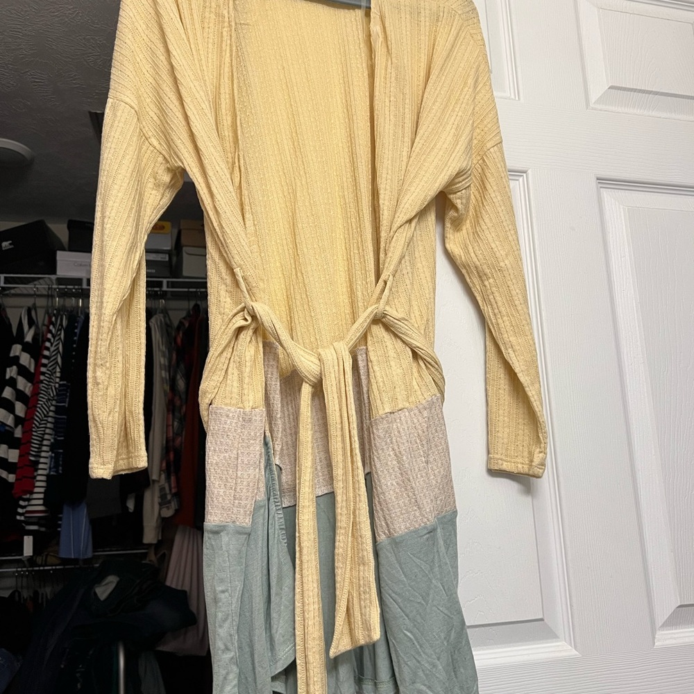 Yellow and mint Long Sleeve Cardigan and shirt set